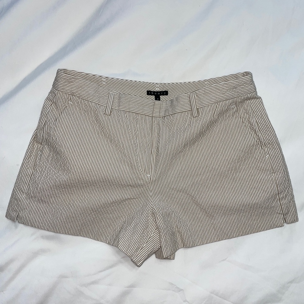Theory Cotton Shorts — Beige/White